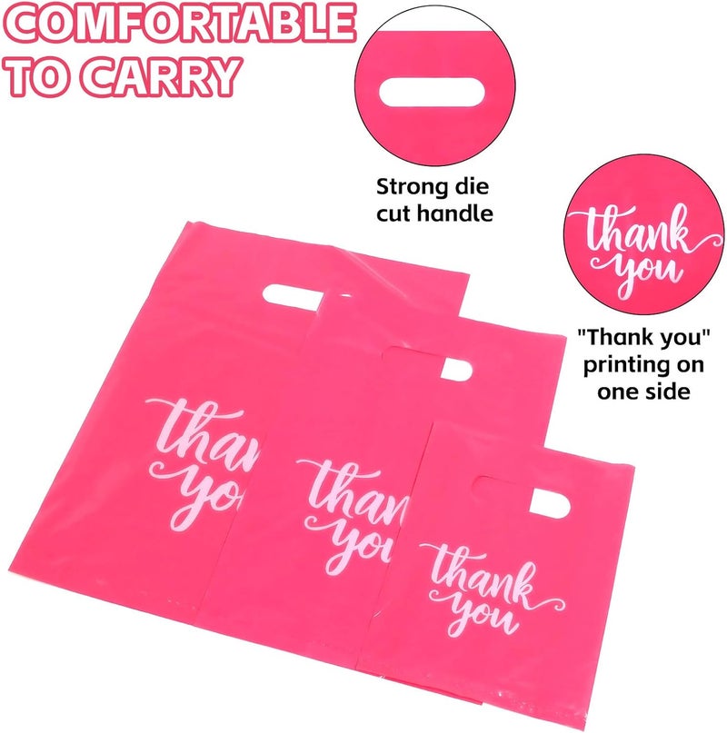 Heran 200PCS Thank You Bags for Small Business Pink Retail Bags with Handle, 3 Sizes Plastic Grocery Merchandise Sale Bag for Clothes Boutique Gift, Reusable Goodie Bag Bulk for Store Party Favor Purchase - Image 5